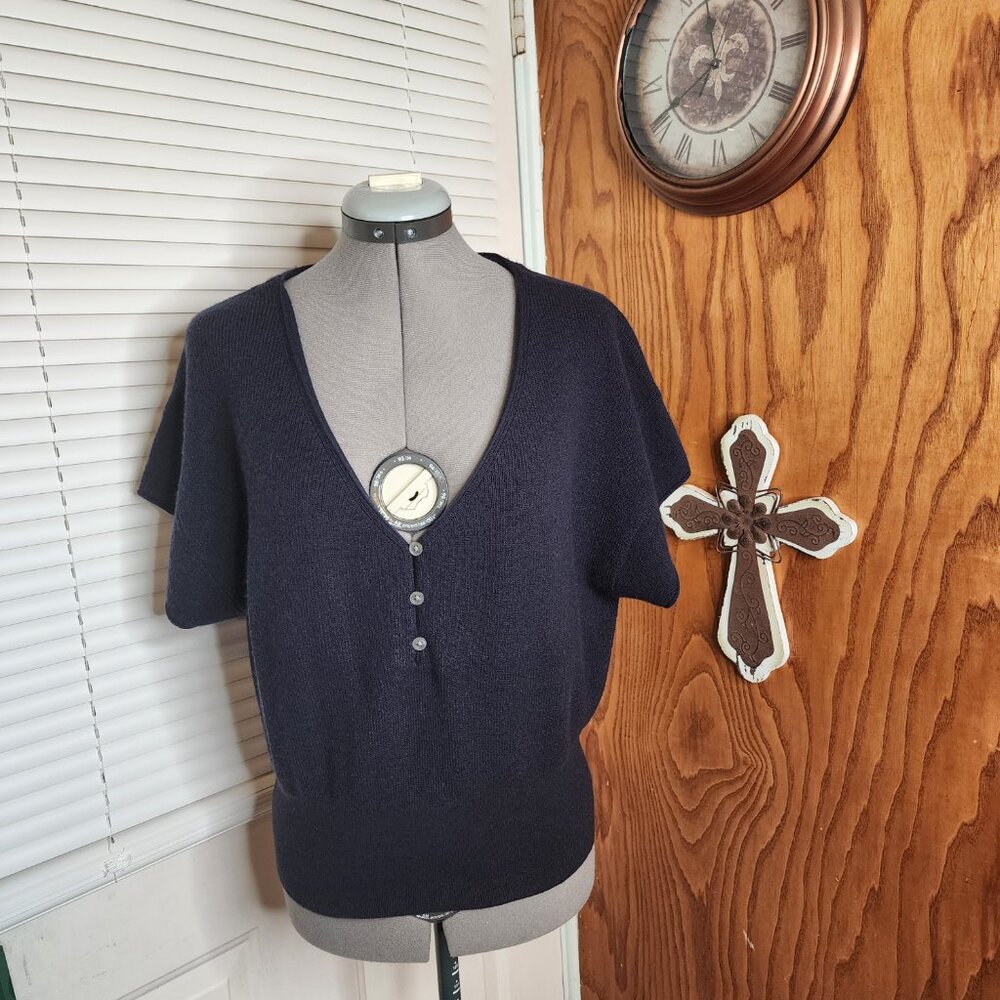 J. Crew Navy Blue 100% Italian Cashmere V-Neck Sweater Women's Size Large